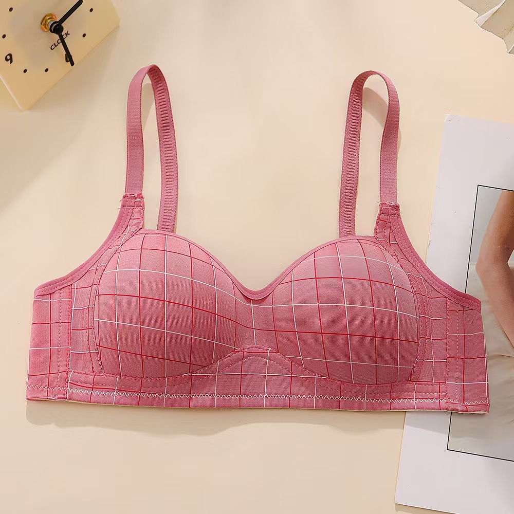 The latest checkered underwear without steel rings, thin and seamless, comfortable and sexy bra in stock for export to Europe, America and Africa details Picture