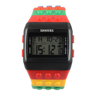 monkey shhors wholesale lcd color building blocks led electronic watch luminous sport watch men women full figure
