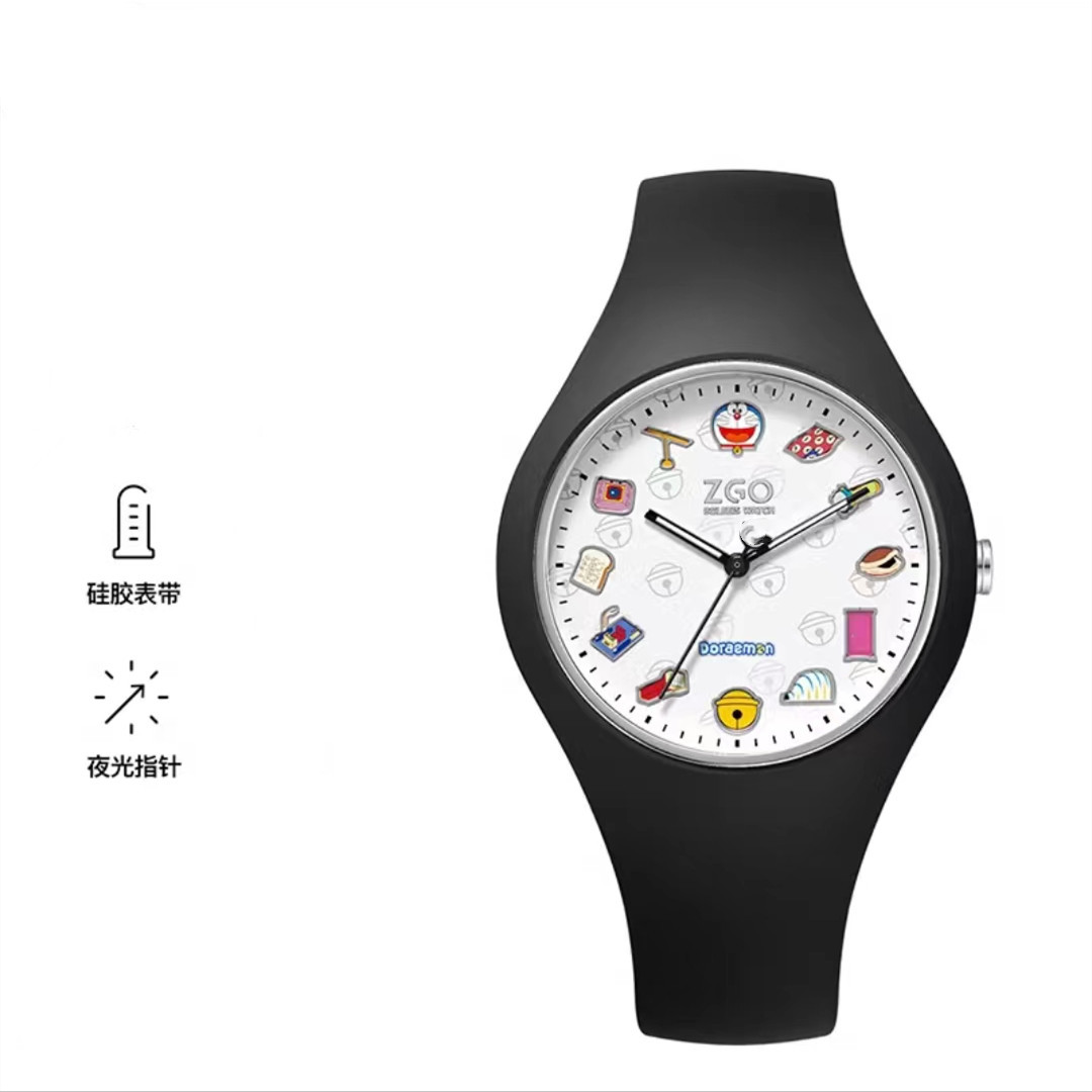 children's cartoon doraemon silicone watch pokonyan boys and girls junior high school quartz watch large dial luminous Specification drawing