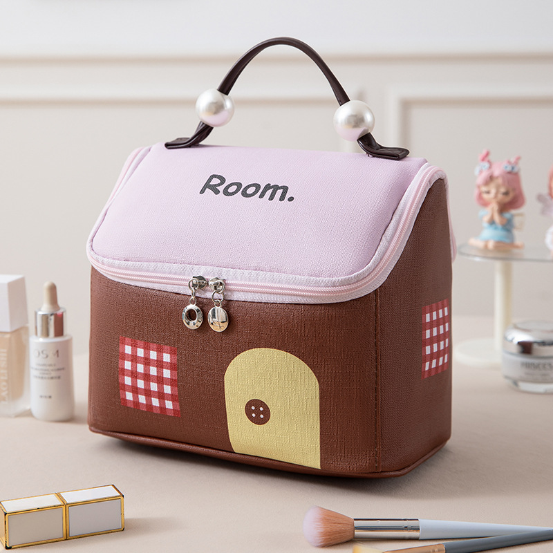 cute house cosmetic bag girl soft glutinous contrast color wash bag travel portable handbag large capacity buggy bag details Picture