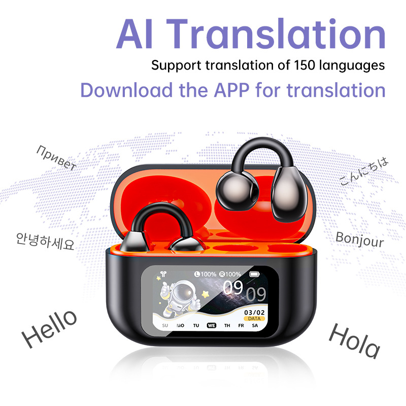 cross-border new arrival xg42 clip bluetooth headset binaural wireless 6.0 multi-function color screen ai translation bluetooth headset Specification drawing