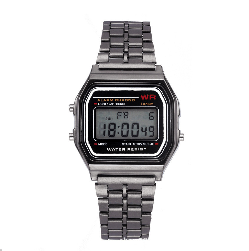 2023 steel belt led electronic watch ultra-thin gold and silver cold light watch f91w steel belt harajuku style fashion multi-function watch Specification drawing