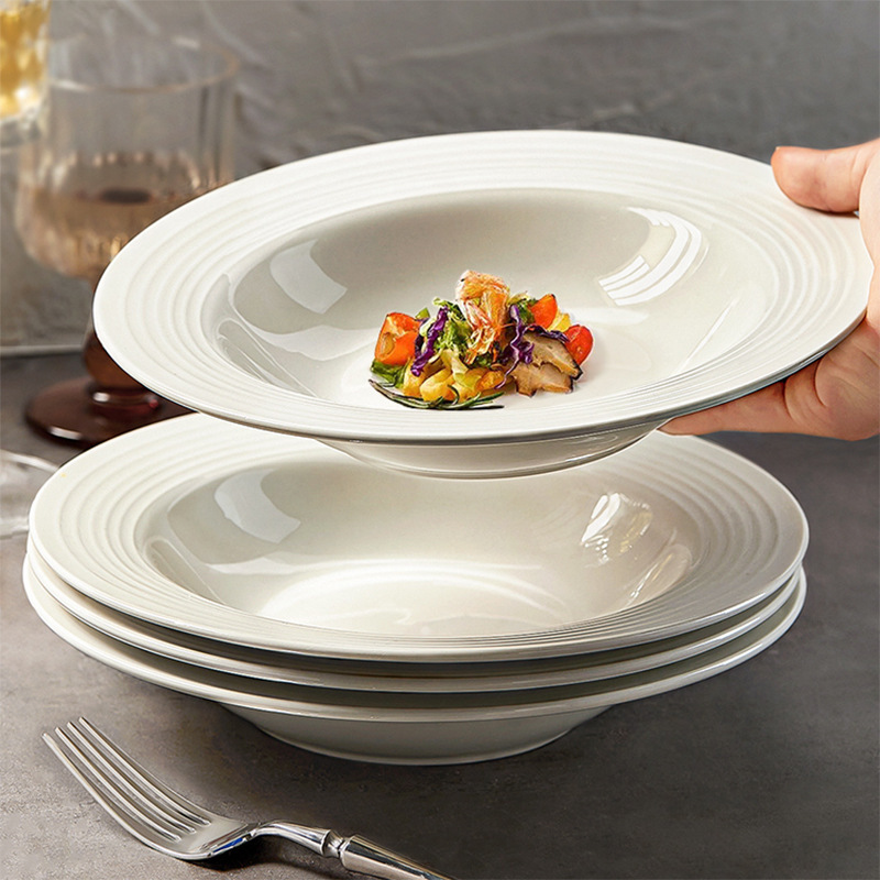 thread plate ins good-looking straw hat minimalist tableware bone china pure white straw hat pack soup plate fruit plate hair generation details Picture