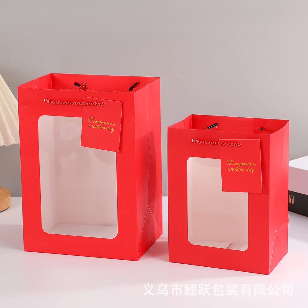 gift bag handbag transparent window gift bag flower bouquet packaging bag holiday gift window paper bag Application Scenario