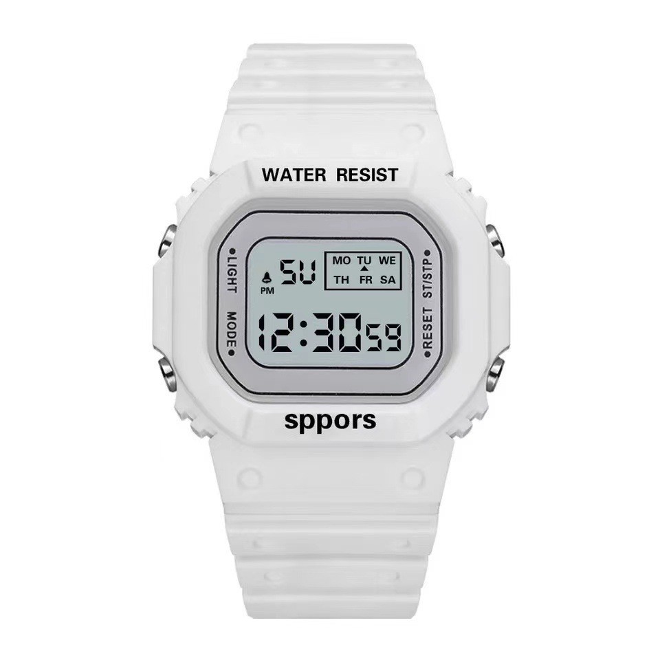 matcha green solid color square couple led electronic watch multi-functional male and female middle school students luminous fashion electronic hand details Picture