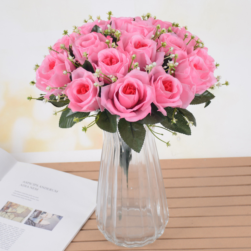 artificial/fake flower 18 large south korea rose bouquet wedding bouquet living room decoration handmade flowers silk flower wholesale Application Scenario