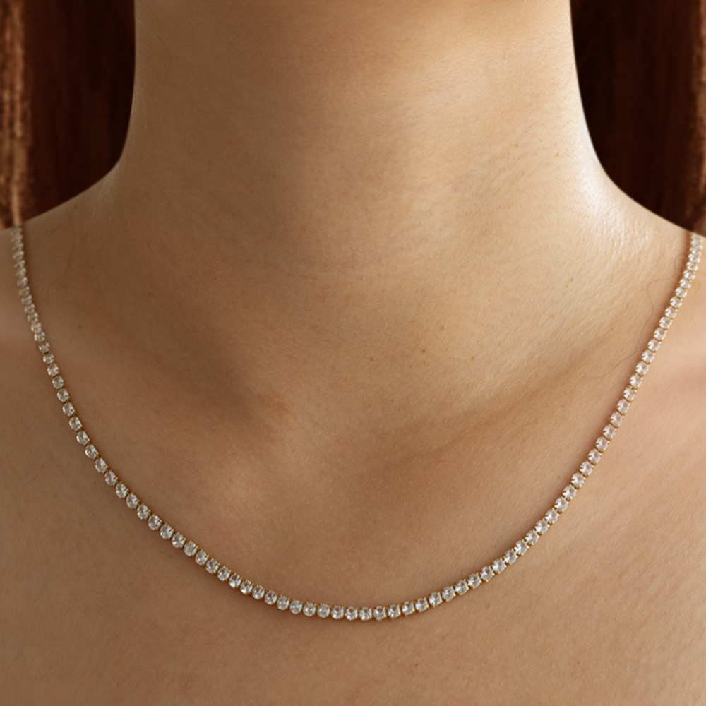 european and american fashion minimalist niche temperament bracelet stainless steel material plated 18k gold micro inlaid zircon chain necklace for women details Picture