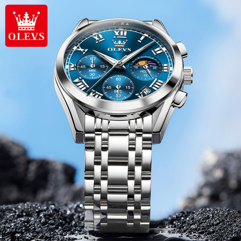 olevs brand watch multi-functional single calendar sports timing quartz watch waterproof luminous men's watch men's watch Item Picture