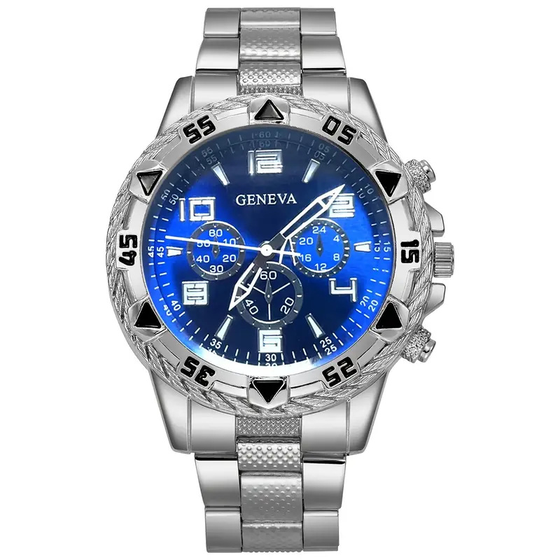 cross-border hot blue light colorful glass men's watch steel band quartz watch digital engraved vacation three-eye watch wholesale Application Scenario