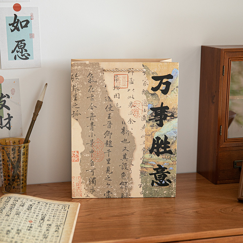 thousand-li landscape gift bag chinese style handwriting calligraphy text blessing ancient style hand gift bag retro tote bag details Picture