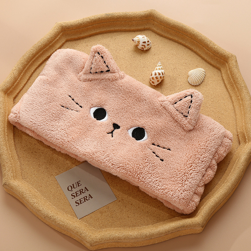 ins style cartoon animal  ears headband face wash headband girls makeup remover hair cover coral fleece confinement headscarf details Picture