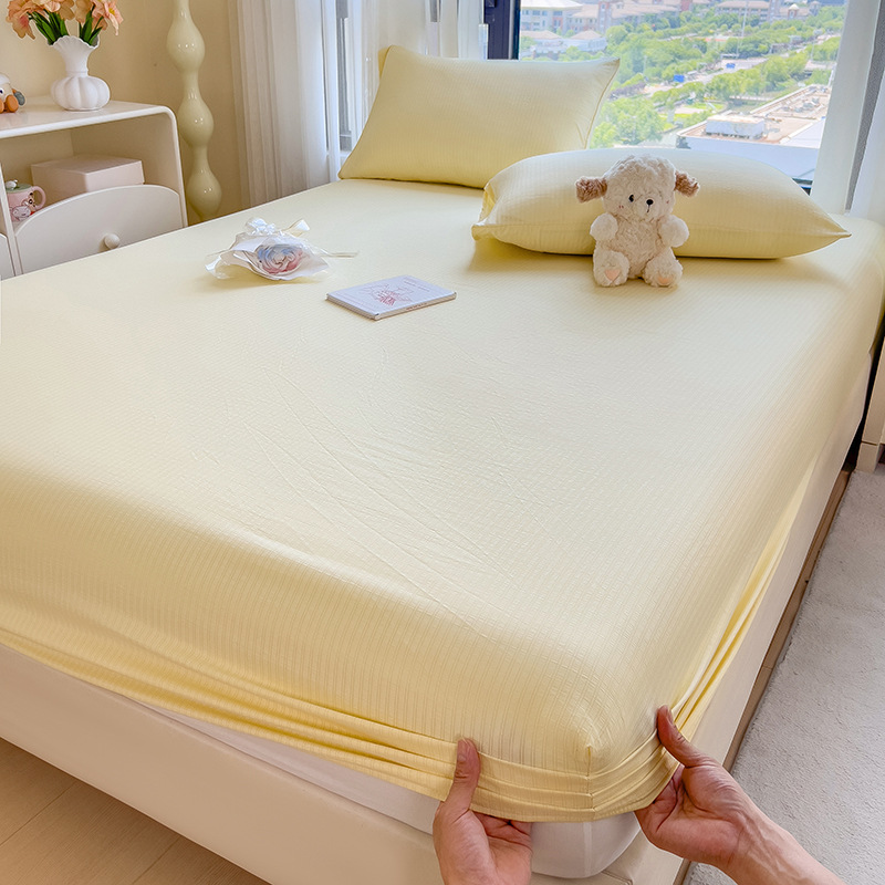 bed sheet fitted sheet all-inclusive bedspread mattress cover pure color washed cotton summer skin-friendly bedspread student three-piece set full figure