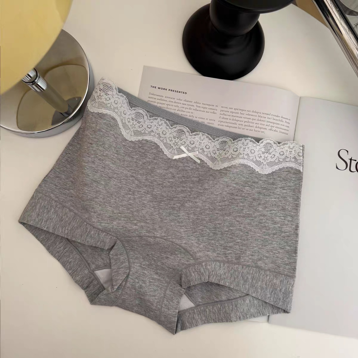 fiberglass lengthened crotch boxer mid-high waist pure cotton lace panties women's antibacterial sheath women's seamless 2025 new Specification drawing