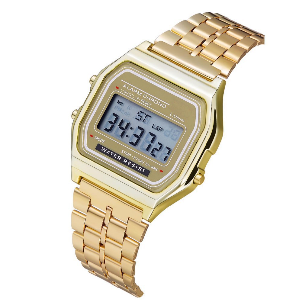 2023 steel belt led electronic watch ultra-thin gold and silver cold light watch f91w steel belt harajuku style fashion multi-function watch full figure