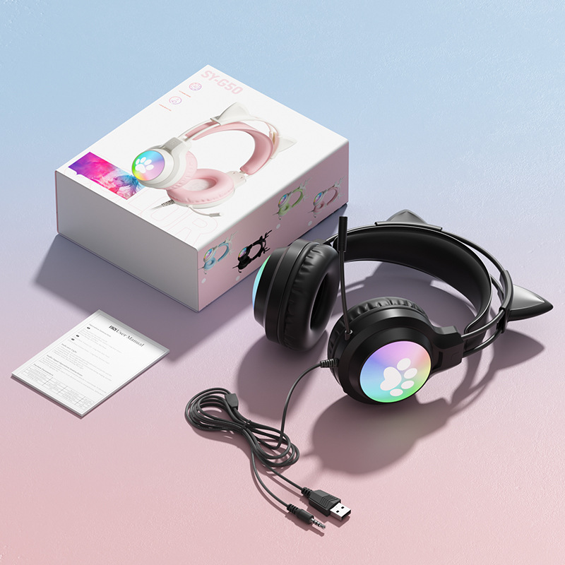 rgb head-mounted computer wired ps5 gaming headset detachable ear desktop computers and laptop universal headset wholesale Item Picture