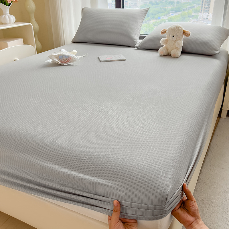 bed sheet fitted sheet all-inclusive bedspread mattress cover pure color washed cotton summer skin-friendly bedspread student three-piece set Item Picture