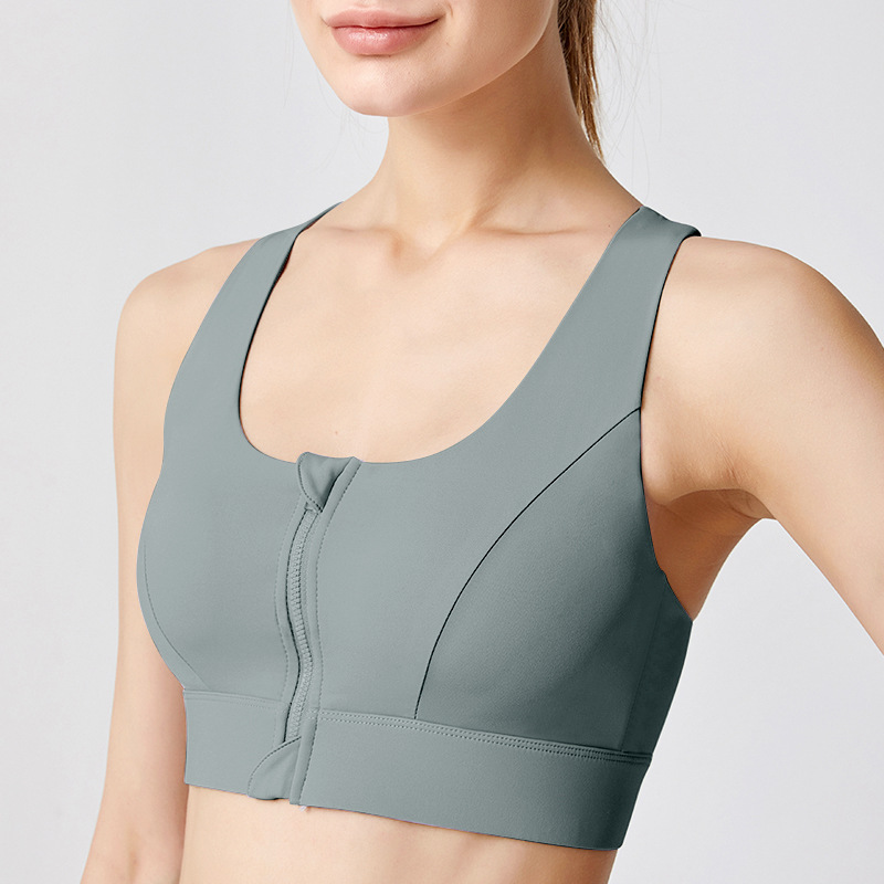davey sports underwear front zipper adjustable high strength shock absorption fitness vest integrated fixed cup bra for women Item Picture