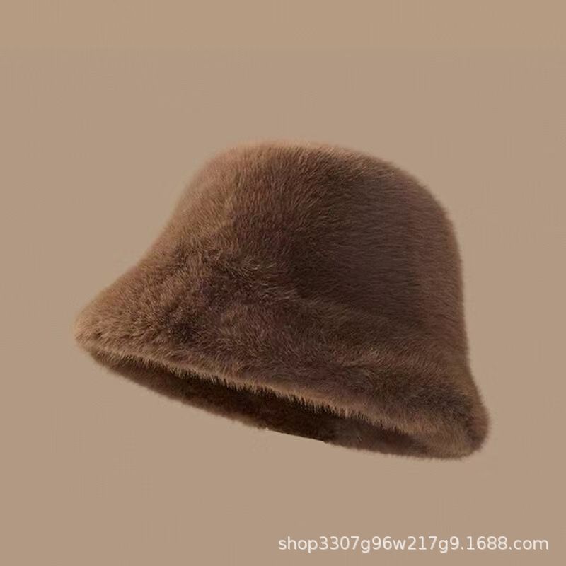 plush fisherman hat women's autumn and winter warm and simple fashion plush fisherman hat thickened big head circumference makes face look smaller Item Picture