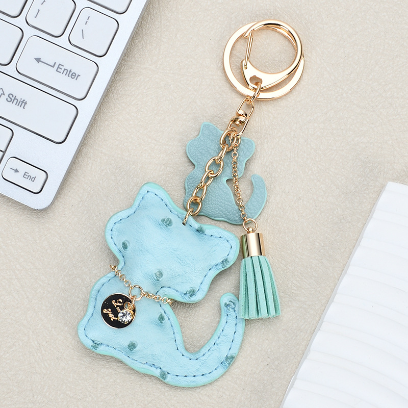 key chain creative color pendant kitten cartoon pendant bag pendant leather lucky  car key gift Specification drawing