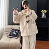 bowknot coral velvet pajamas women's winter thickened fleece-lined thermal flannel sweet cardigan two-piece home wear Specification drawing