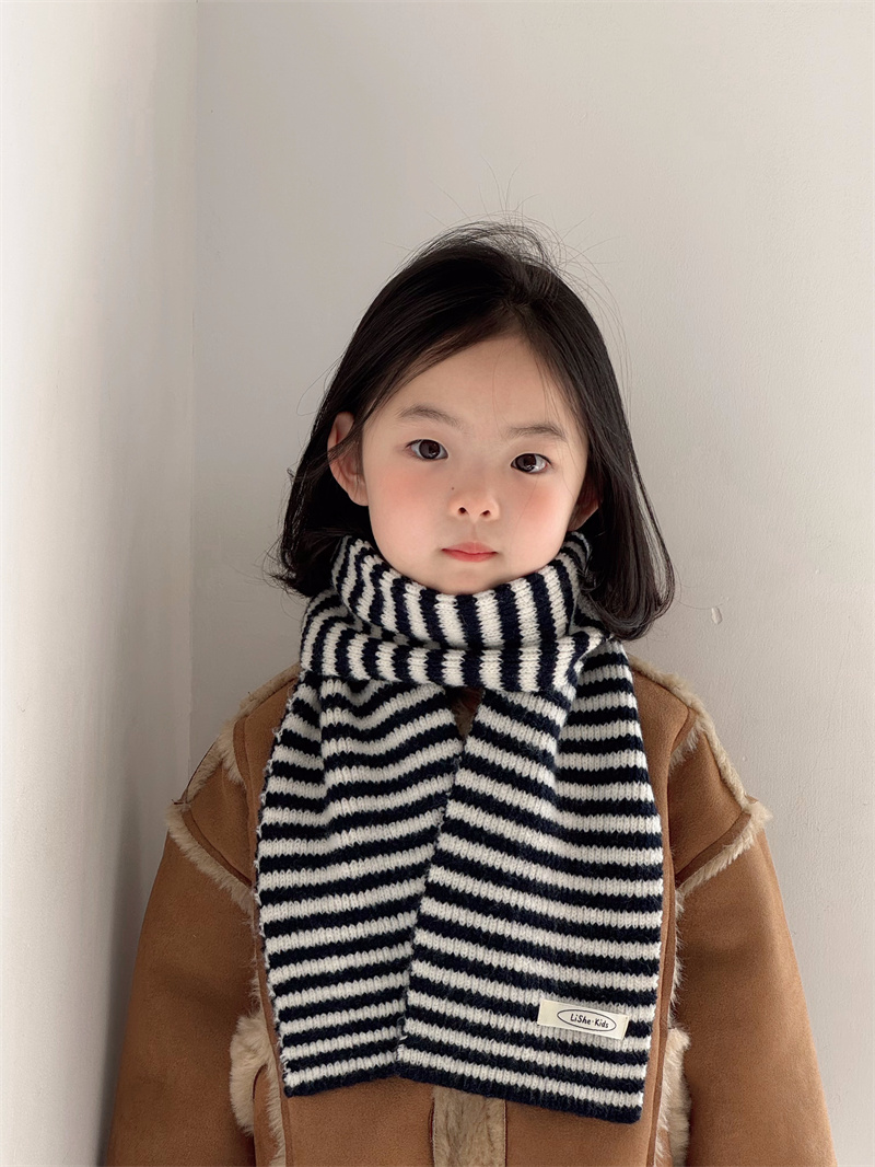 儿童时尚洋气韩系条纹百搭针织围巾秋冬保暖男童女童防风护脖围脖