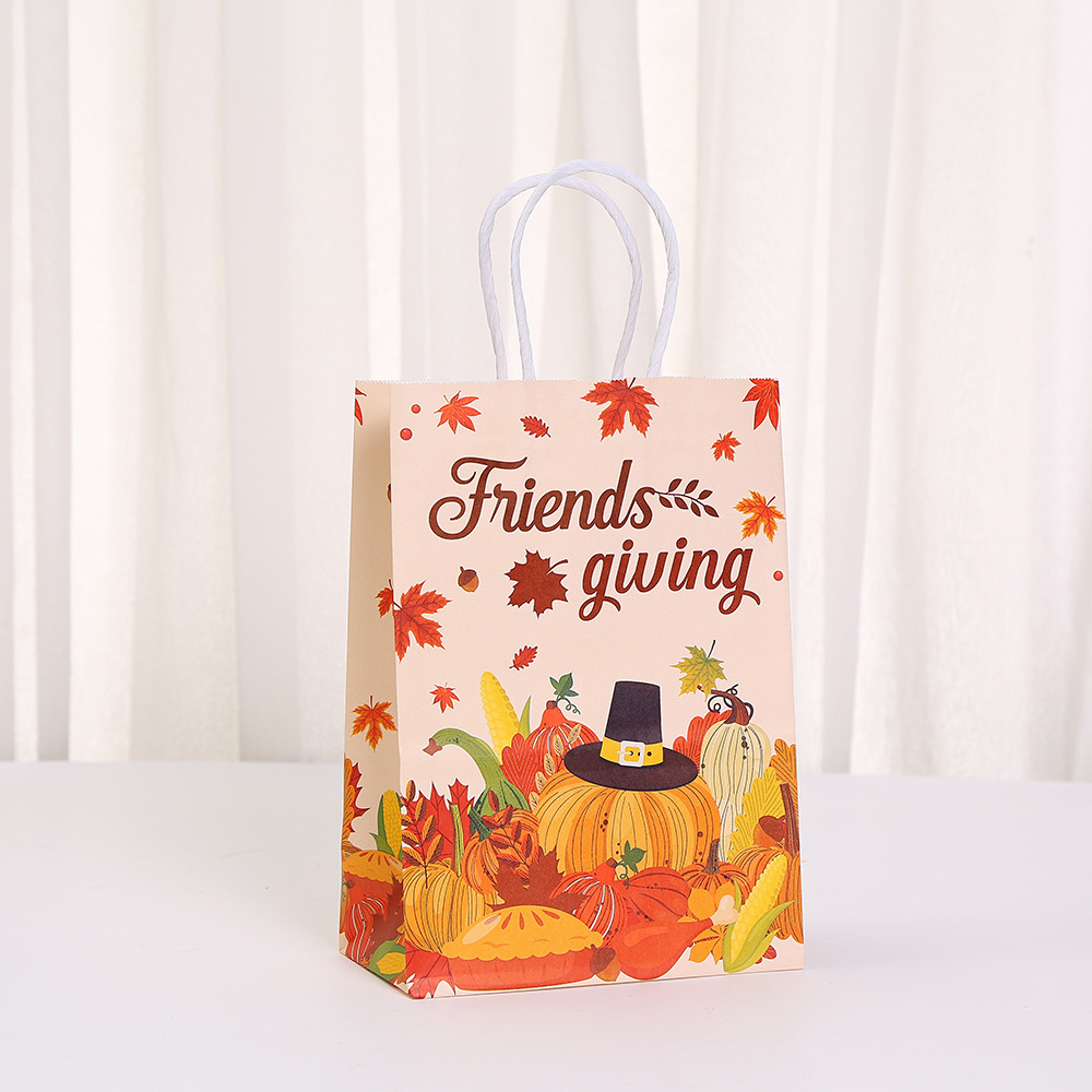 thanksgiving kraft paper bag cartoon character printed logo gift bag wholesale tote bag party gift packaging full figure