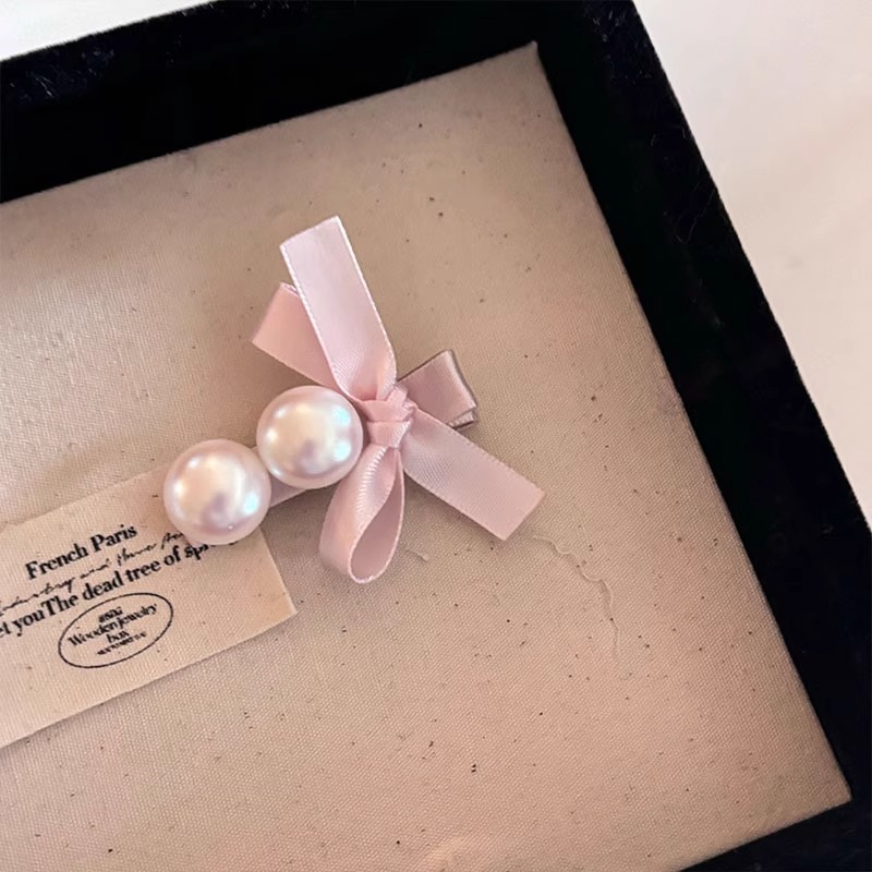girlish style bow pearl barrettes korean style younger bangs side clip cropped hair clip barrettes headdress exquisite fashion clip Specification drawing