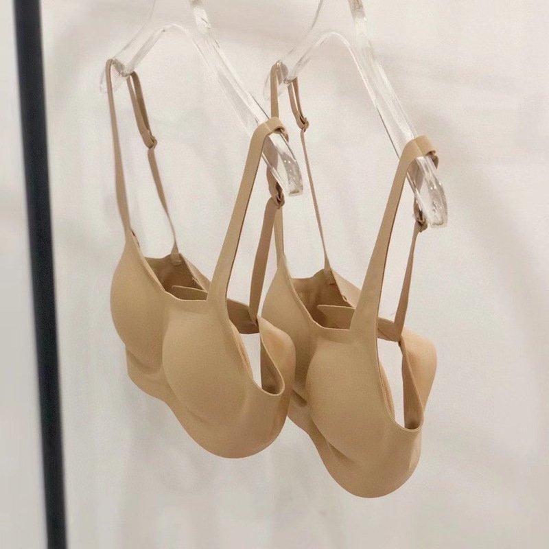 metwo small square collar french latex underwear seamless wireless plain skin underwear ultra-thin push-up adjustable bra details Picture