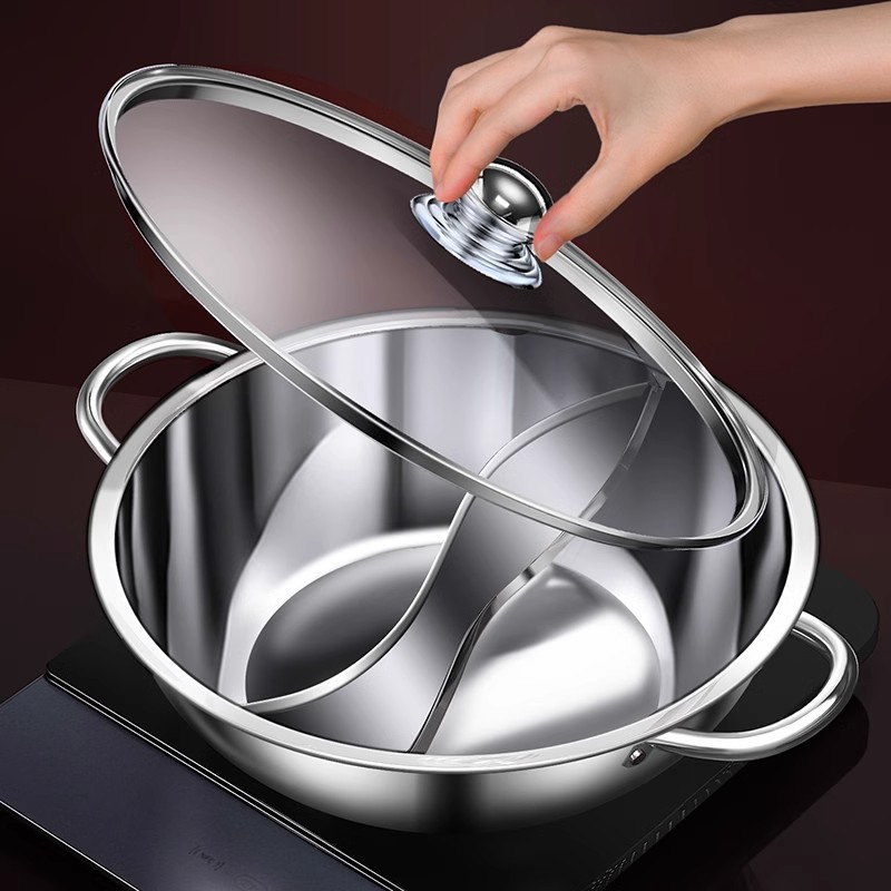two-flavor hot pot thickened and large-capacity soup pot commercial pot household stainless steel shabu-shabu cooker universal pan hot pot Specification drawing