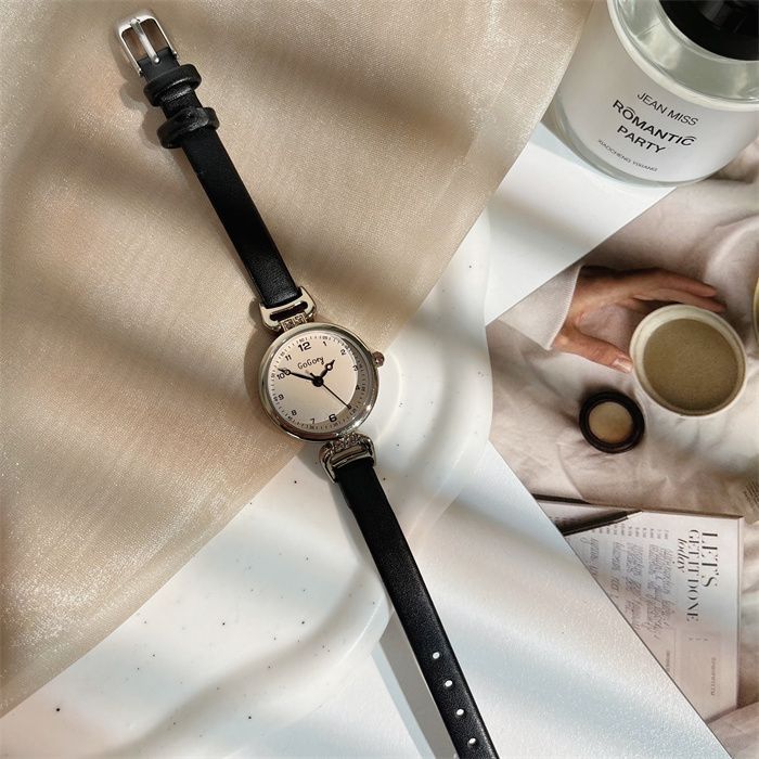 new watch female retro british style special interest light luxury fashion high sense female student round digital belt small details Picture
