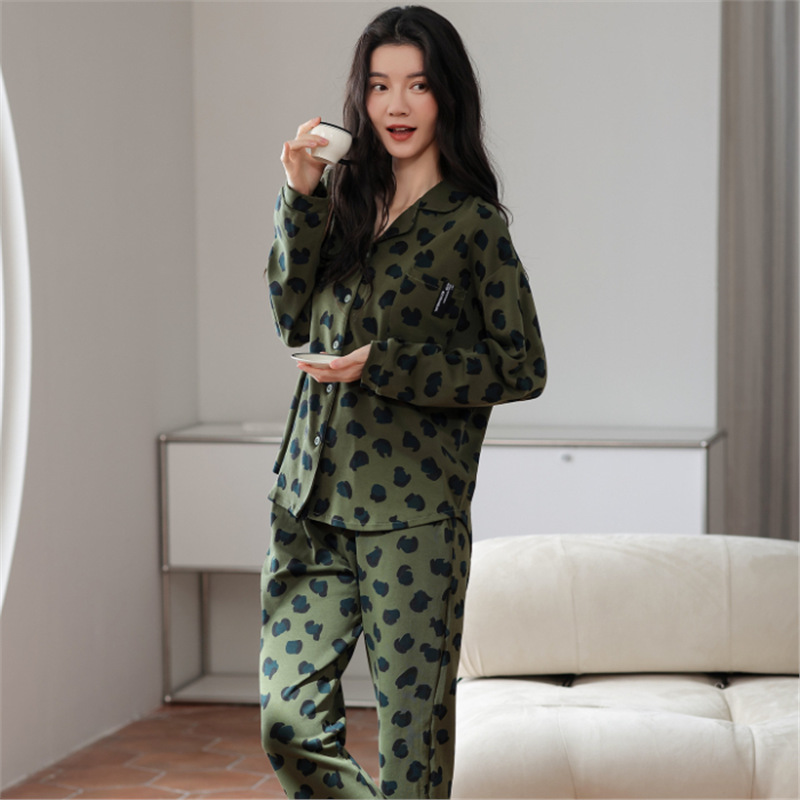 pure cotton pajamas women's long-sleeved spring and autumn high-grade printing pure cotton cardigan loose 2025 super hot outerwear homewear Specification drawing