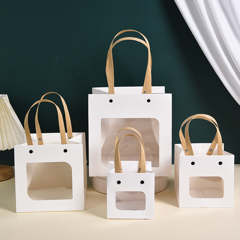 creative smiling face gift bag window rivet kraft paper portable paper bag cake flowers square bottom hand bag gift packaging Application Scenario