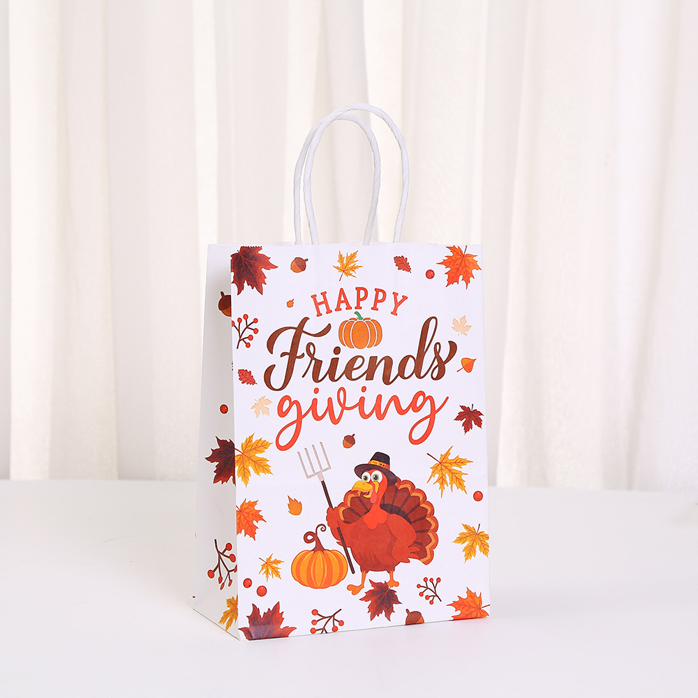 thanksgiving kraft paper bag cartoon character printed logo gift bag wholesale tote bag party gift packaging Specification drawing