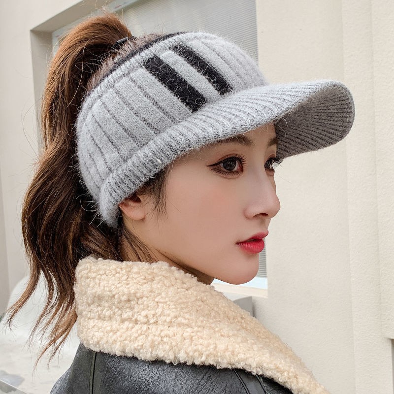 new winter fleece-lined good-looking woolen cap women's japanese autumn and winter knitted hat all-matching visor peaked cap warm Application Scenario