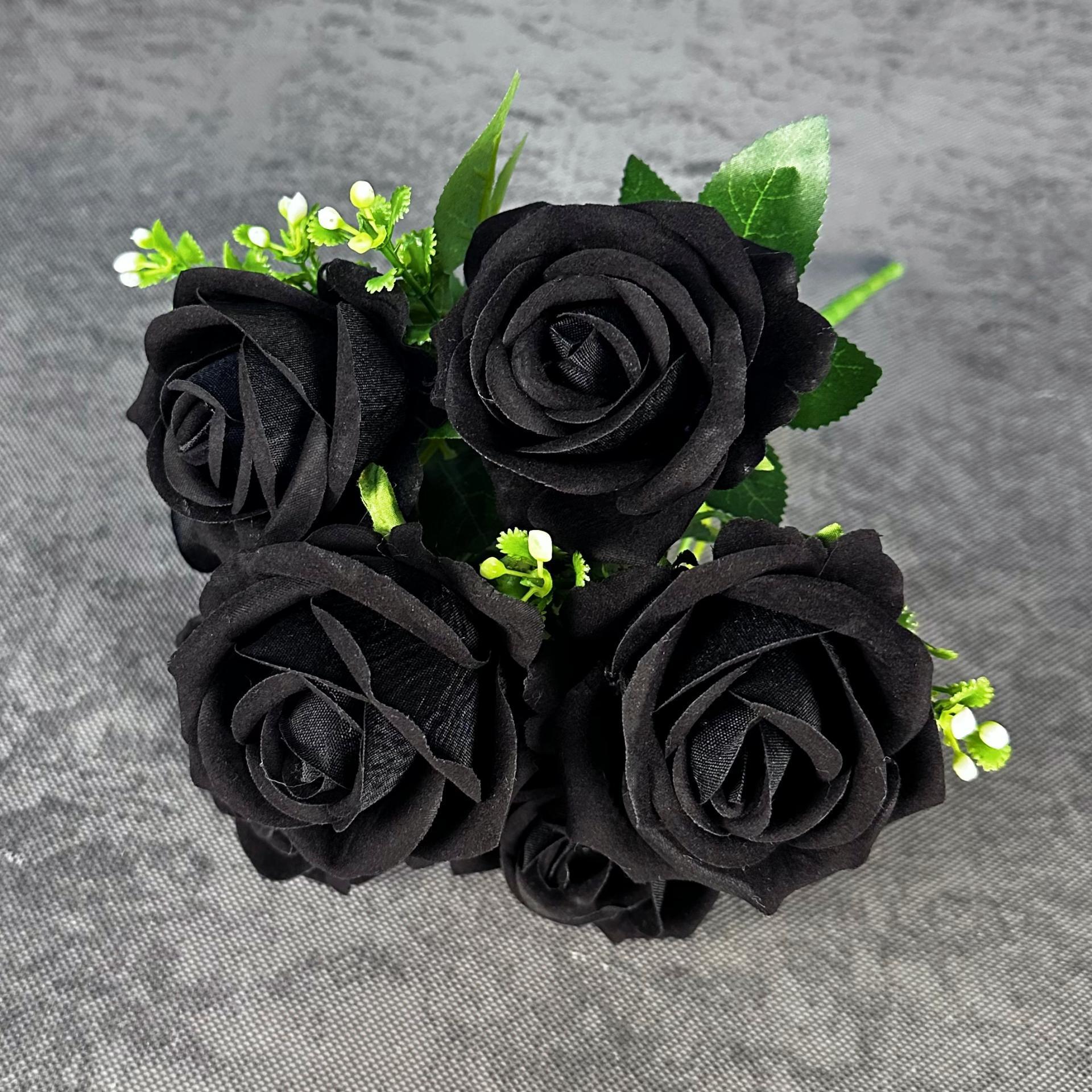artificial rose 7 headband flannel red rose home wedding decorations arrangement cross-border decoration fake flower wholesale Item Picture