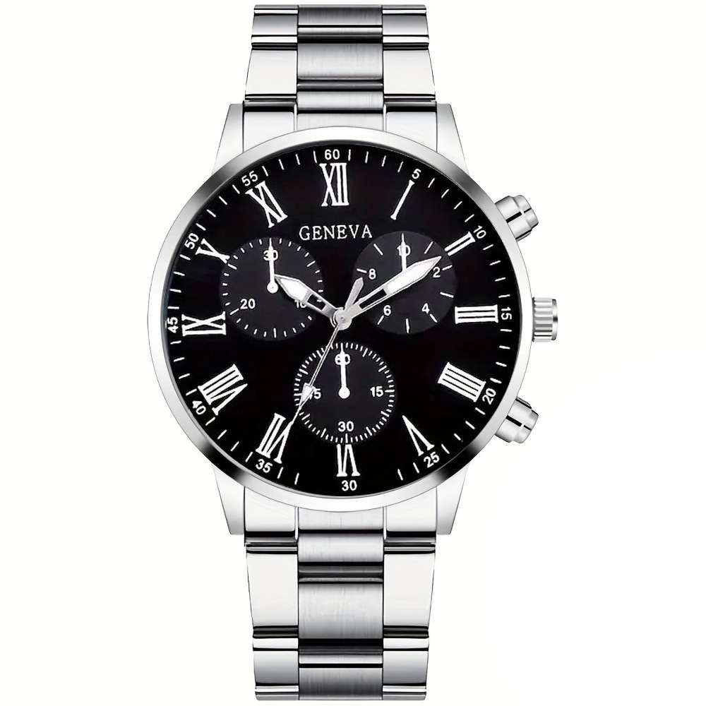 cross-border hot fashion men's steel strap watch geneva leisure business quartz watch atmospheric luminous watch trend full figure
