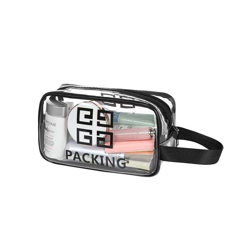 pvc transparent cosmetic bag wash bag travel portable storage bag waterproof large capacity hand-held make-up bag buggy bag full figure