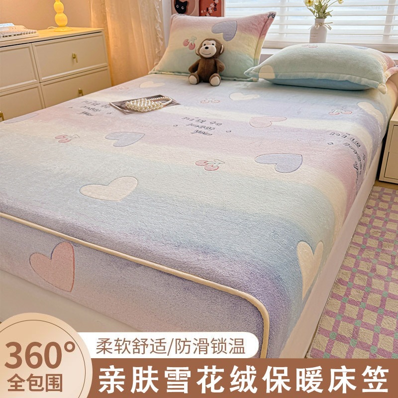 autumn and winter new winter fleece-lined thickened milk fiber three-piece bed sheet set milk fiber bedspread coral fleece bed sheet single piece Specification drawing