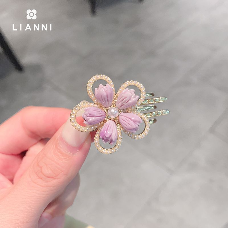 exquisite flower pearl small size side clip hairpin women's side clip bang clip broken hair mori style sweet new duckbill clip details Picture
