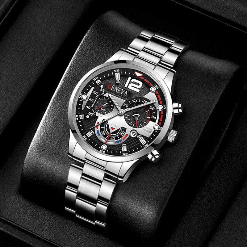 cross-border hot men's fashion stainless steel band business watch pointer band calendar quartz watch pointer type details Picture