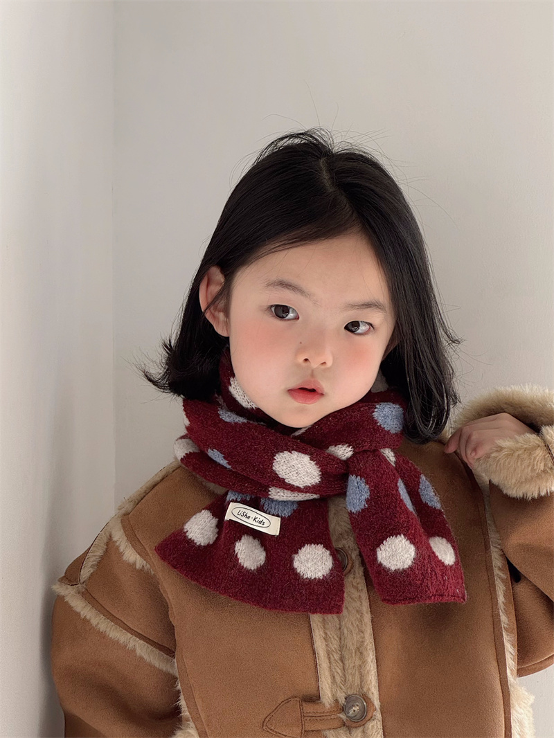 儿童时尚百搭圆点针织防风围巾男童女童秋冬保暖护脖可爱韩系围脖详情3