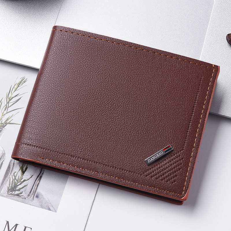 new men's wallet short wallet men's youth fashion thin multiple card slots large capacity horizontal business soft leather wallet details Picture