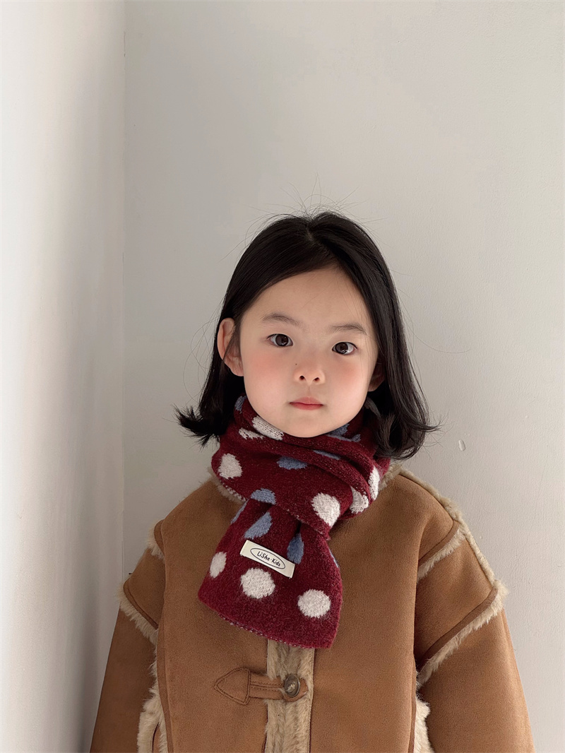 儿童时尚百搭圆点针织防风围巾男童女童秋冬保暖护脖可爱韩系围脖详情5