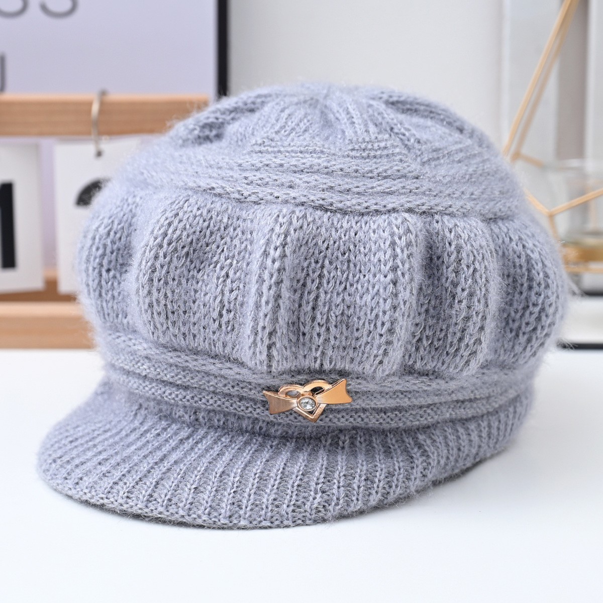 middle-aged and elderly mother rabbit fur knitted hat women's autumn and winter fashion all-matching fleece-lined warm beret woolen cap full figure