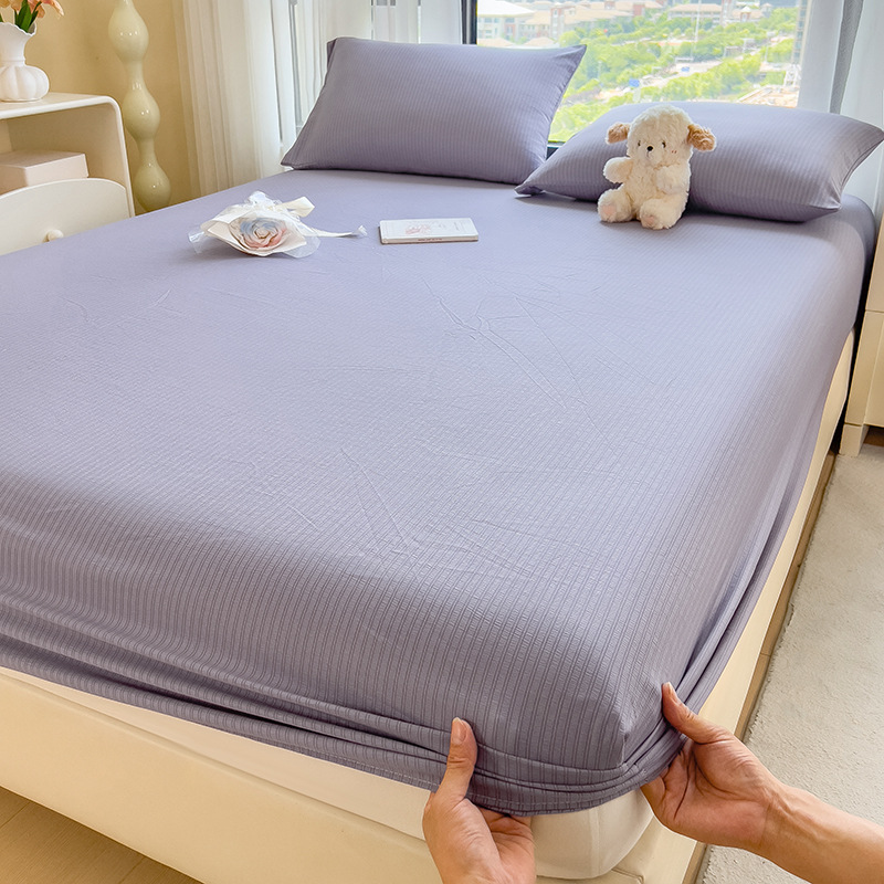 bed sheet fitted sheet all-inclusive bedspread mattress cover pure color washed cotton summer skin-friendly bedspread student three-piece set Specification drawing