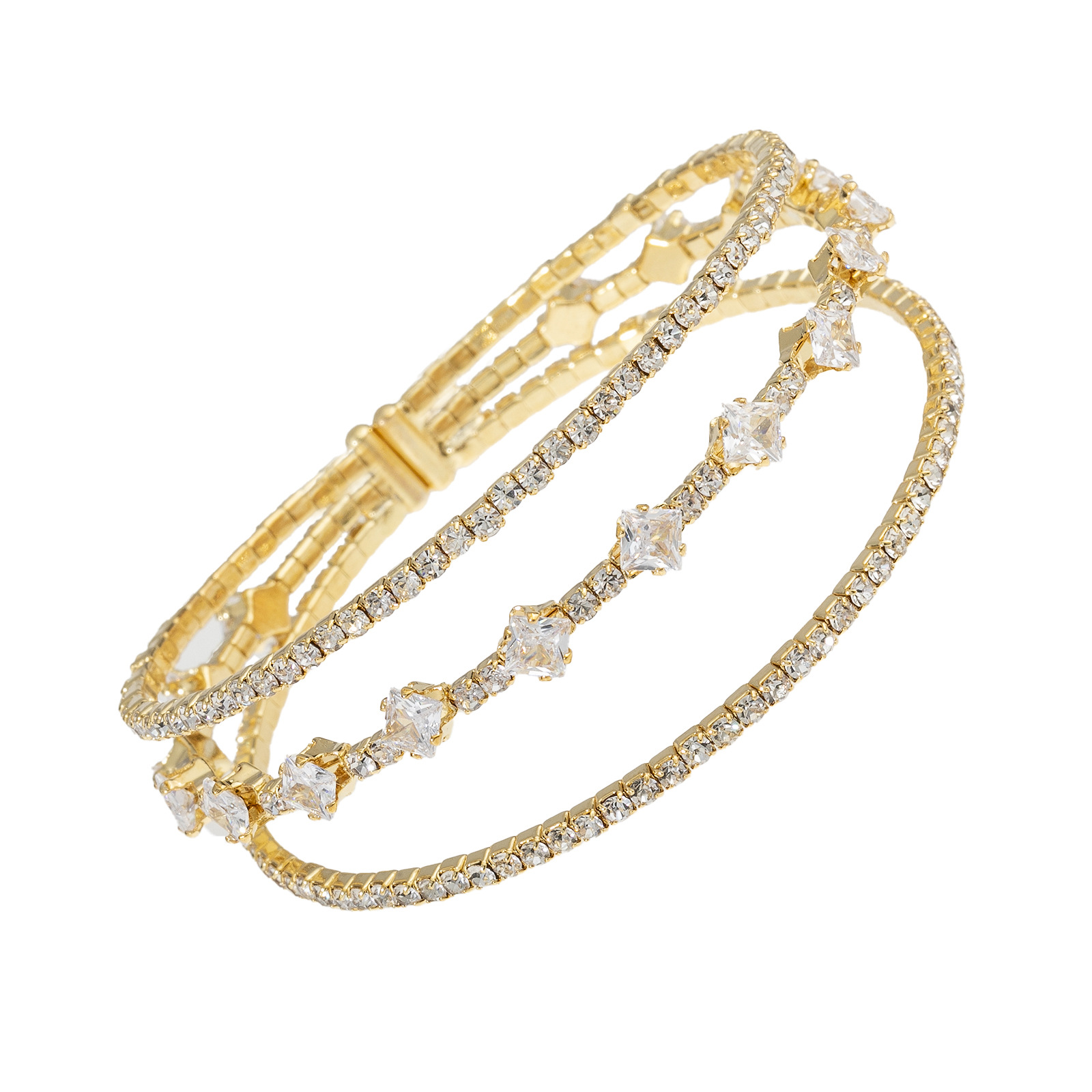 European and American cross-border 3-layer zircon elastic bracelet with adjustable opening, full diamond jewelry, Korean version daily simple and versatile bracelet jewelry manufacturer wholesale details Picture