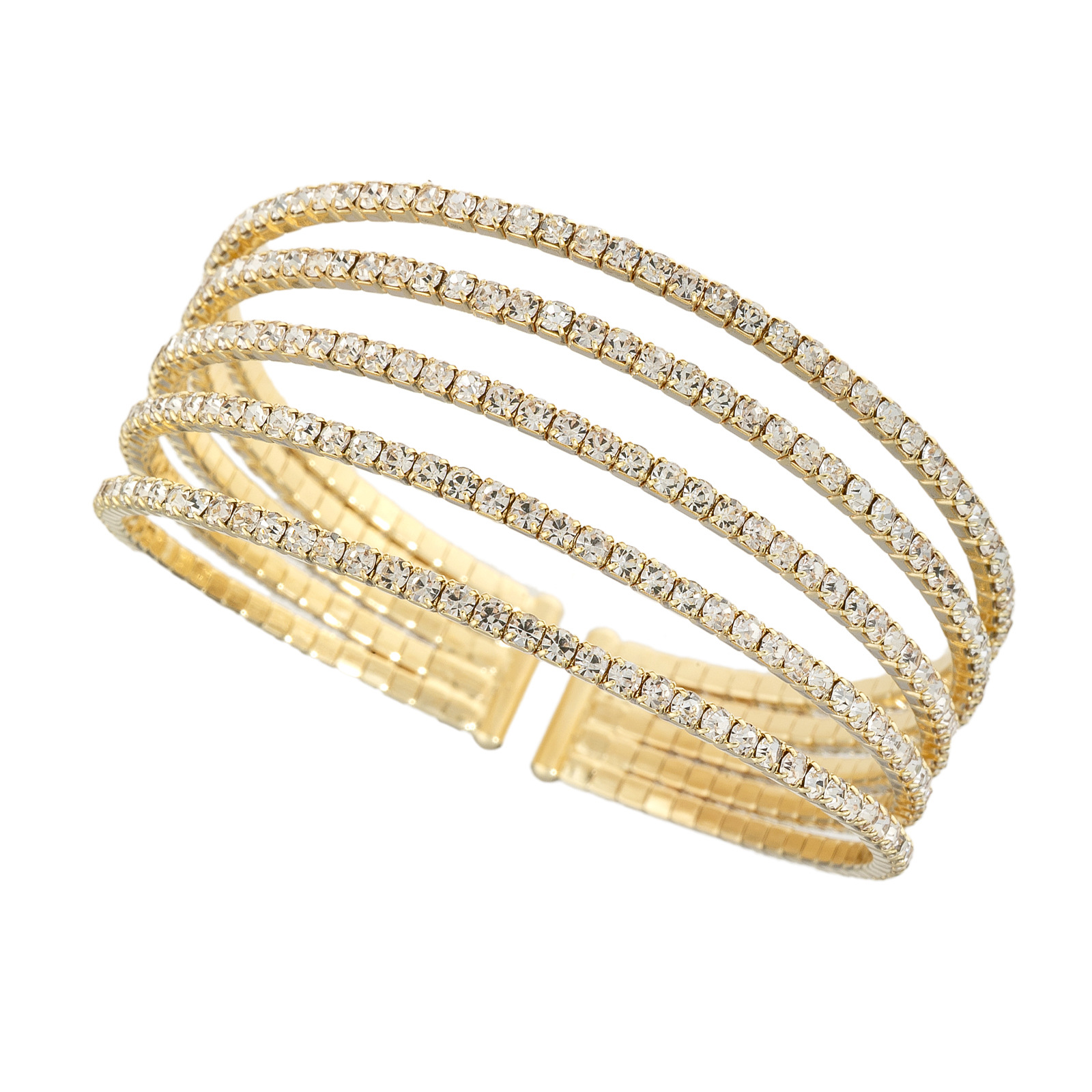 Factory direct sales of claw chain jewelry, cross-border export jewelry, 5-row three-dimensional full rhinestone open bracelet, evening party and gathering jewelry details Picture