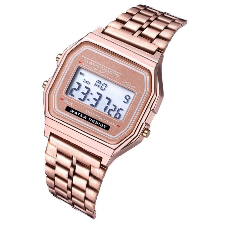 2023 steel belt led electronic watch ultra-thin gold and silver cold light watch f91w steel belt harajuku style fashion multi-function watch full figure