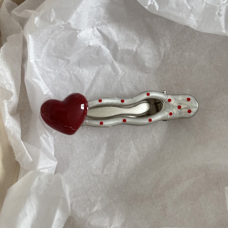 red polka dot pearl barrettes duckbill clip temperament burgundy french side clip bang clip high sense hairpin hair ornaments Specification drawing
