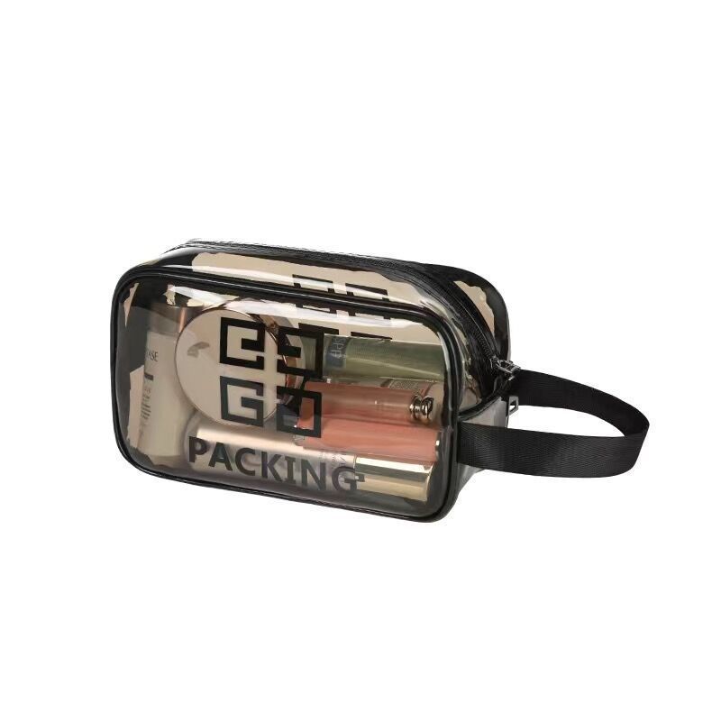 pvc transparent cosmetic bag wash bag travel portable storage bag waterproof large capacity hand-held make-up bag buggy bag Item Picture